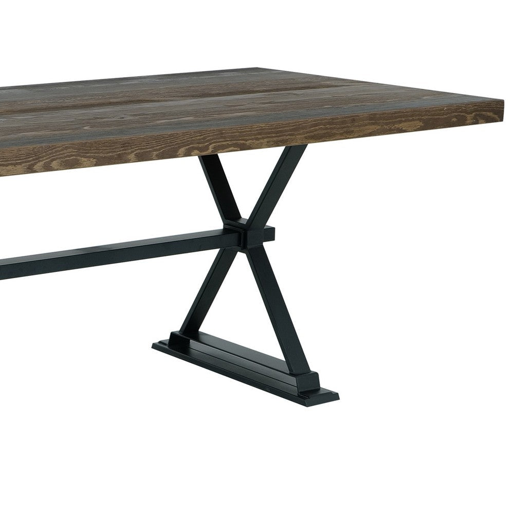 Tinaa Dining Table | Industrial Trestle Base | Brown Pine Wood | 79’’ BM333432