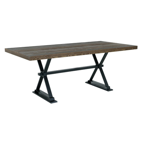 Tinaa Dining Table | Industrial Trestle Base | Brown Pine Wood | 79"