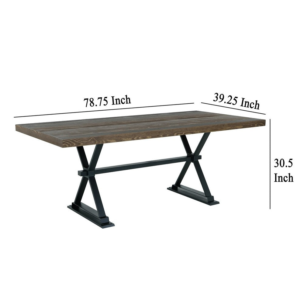 Tinaa Dining Table | Industrial Trestle Base | Brown Pine Wood | 79’’ BM333432