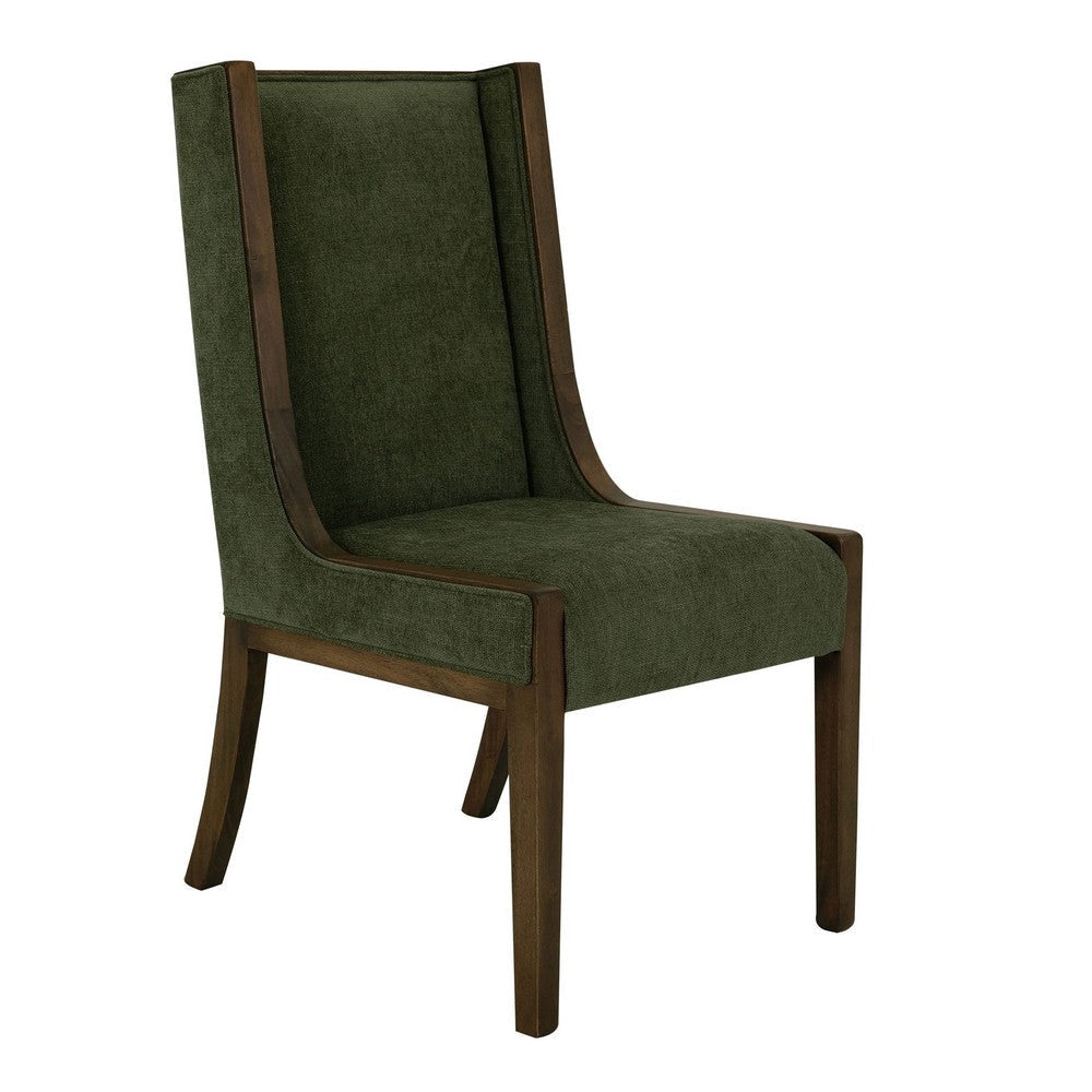 Okai Dining Chair Set of 2 | Olive Green Polyester Wingback Brown Wood