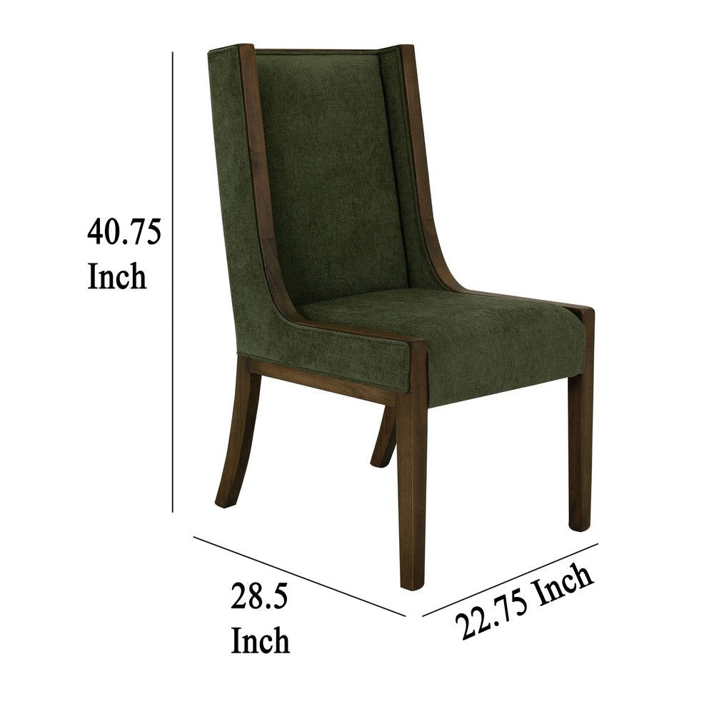 Okai Dining Chair Set of 2 | Olive Green Polyester Wingback Brown Wood BM333435