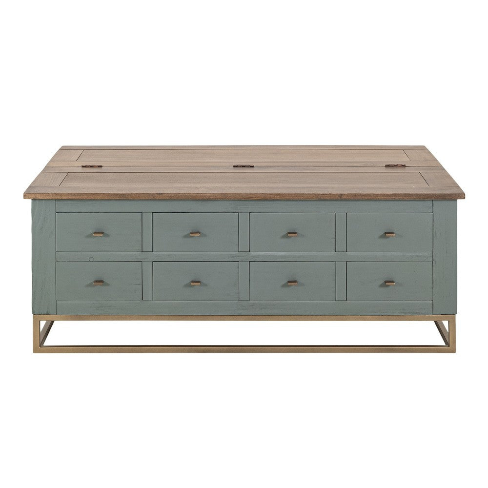 Timmy Cocktail Coffee Table | 8 Drawers | Sage Green Pine | 50’’ BM333436