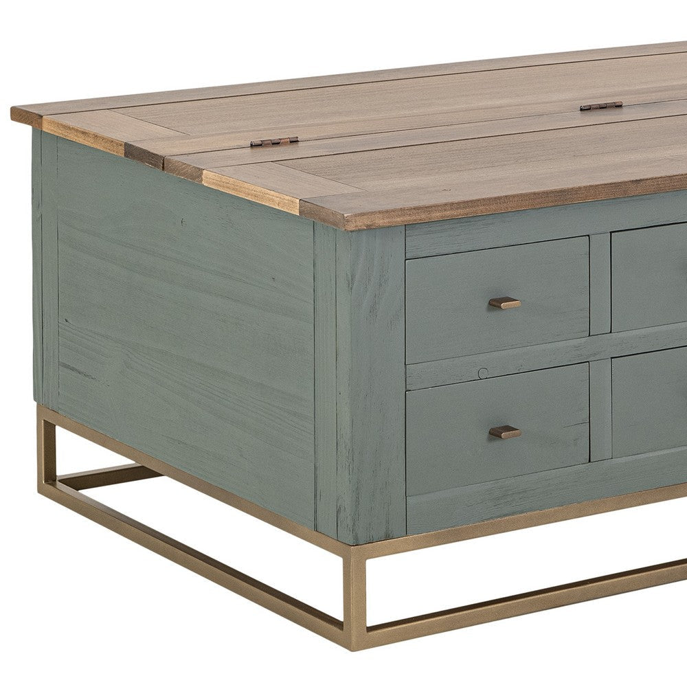Timmy Cocktail Coffee Table | 8 Drawers | Sage Green Pine | 50’’ BM333436
