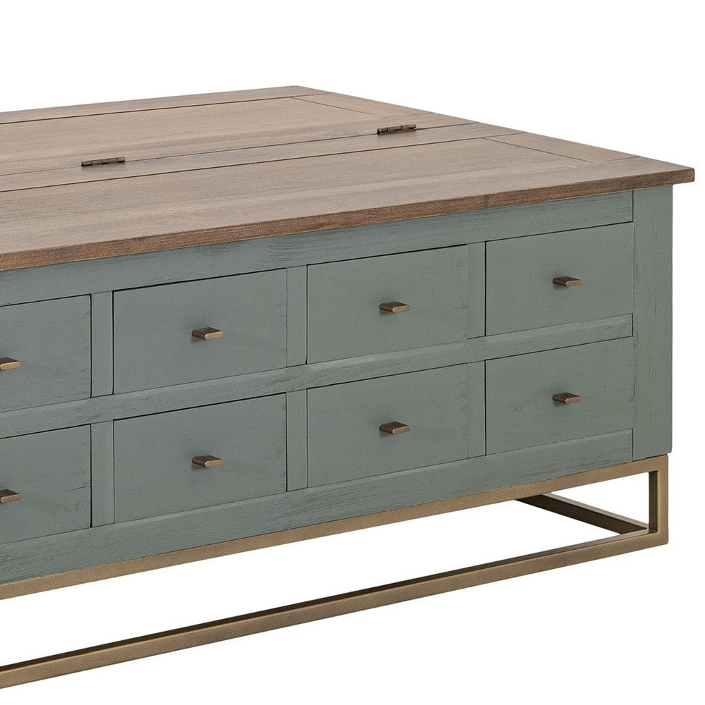 Timmy Cocktail Coffee Table | 8 Drawers | Sage Green Pine | 50’’ BM333436