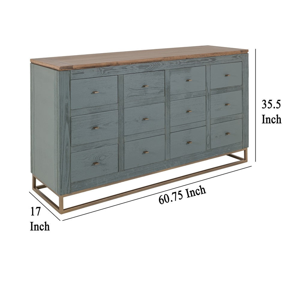 Timmy Console Sideboard | 12 Drawer | Sage Green Pine Wood | 61’’ BM333437