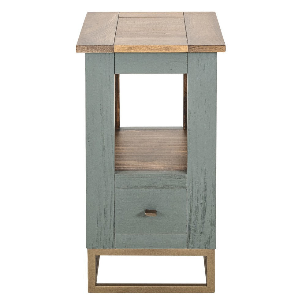 Timmy Chairside Table | 1 Drawer | Sage Green Pine Wood | 18’’ BM333438