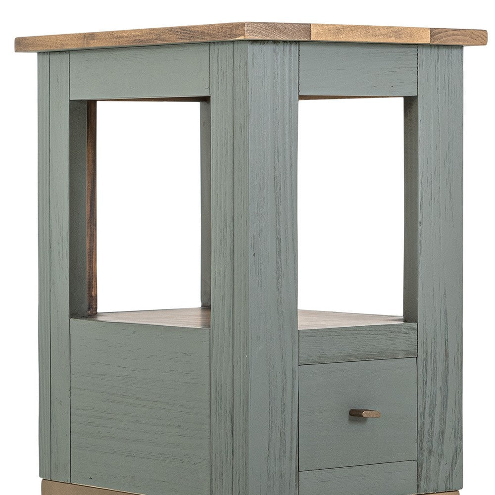 Timmy Chairside Table | 1 Drawer | Sage Green Pine Wood | 18’’ BM333438