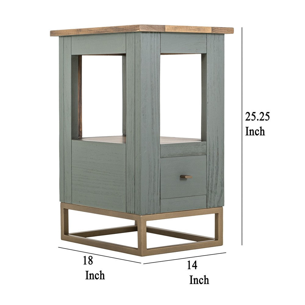 Timmy Chairside Table | 1 Drawer | Sage Green Pine Wood | 18’’ BM333438