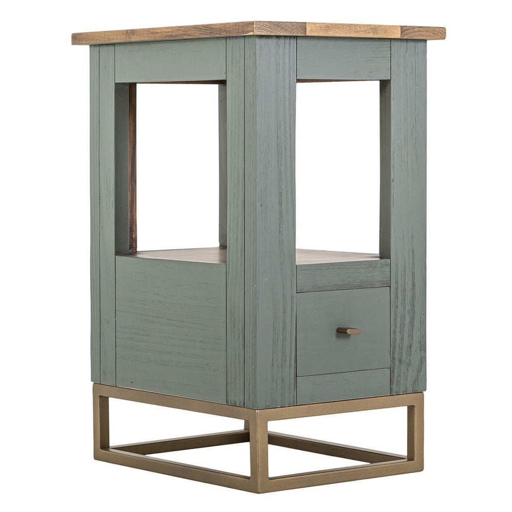 Timmy Chairside Table | 1 Drawer | Sage Green Pine Wood | 18"