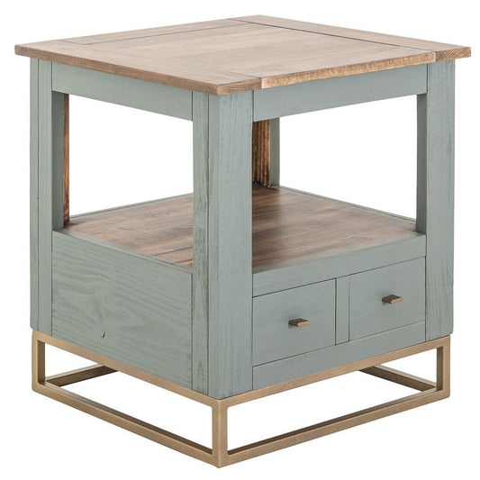 Timmy Side End Table | 2 Drawers | Shelf | Sage Green Wood | 23"