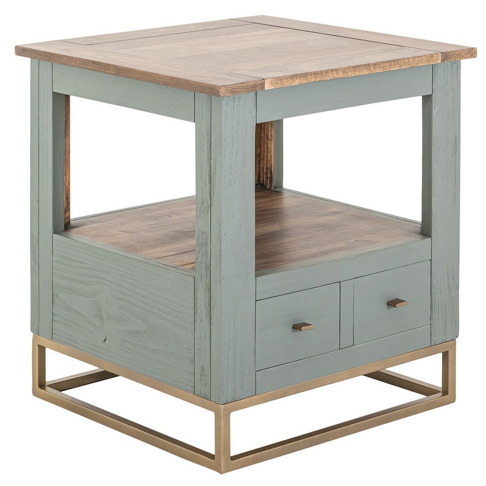 Timmy Side End Table | 2 Drawers | Shelf | Sage Green Wood | 23"