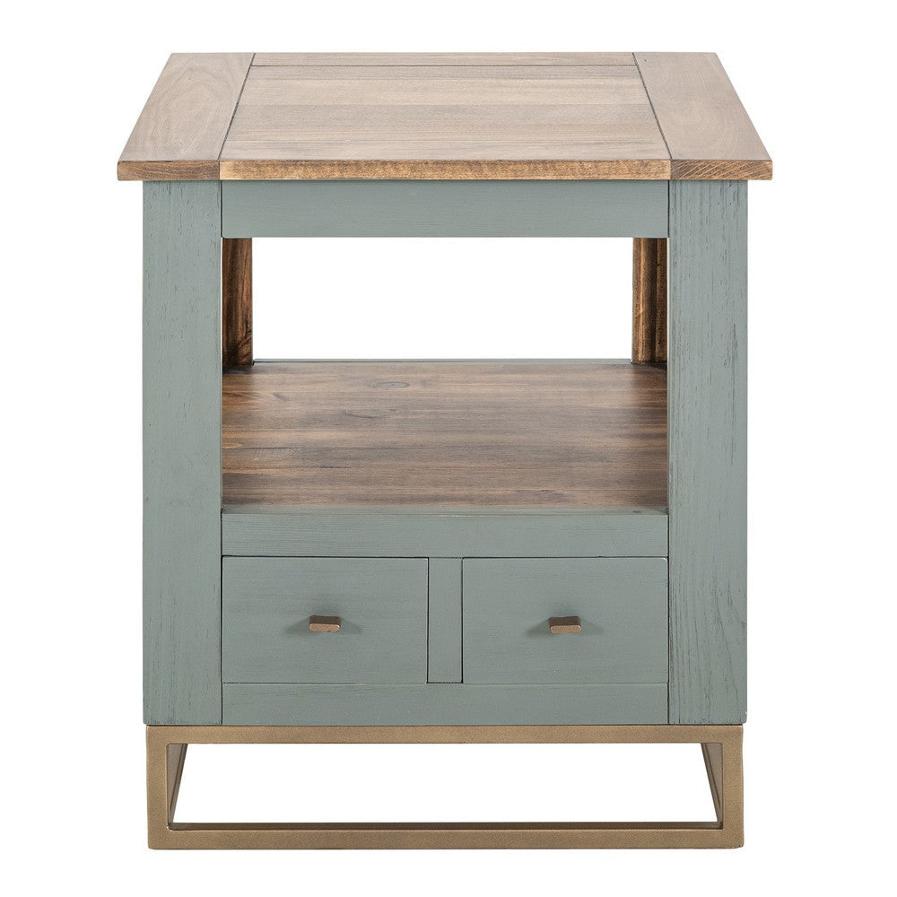 Timmy Side End Table | 2 Drawers | Shelf | Sage Green Wood | 23’’ BM333439