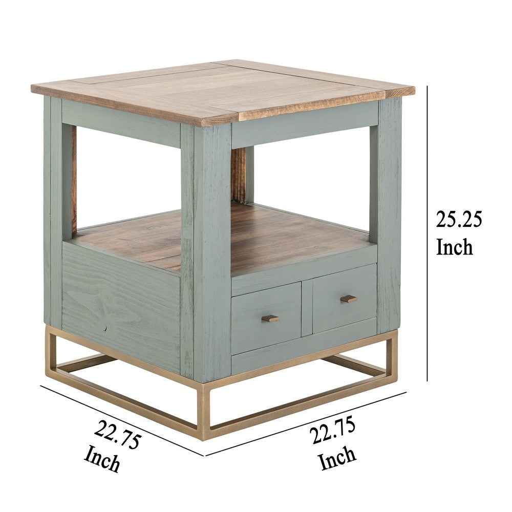 Timmy Side End Table | 2 Drawers | Shelf | Sage Green Wood | 23’’ BM333439