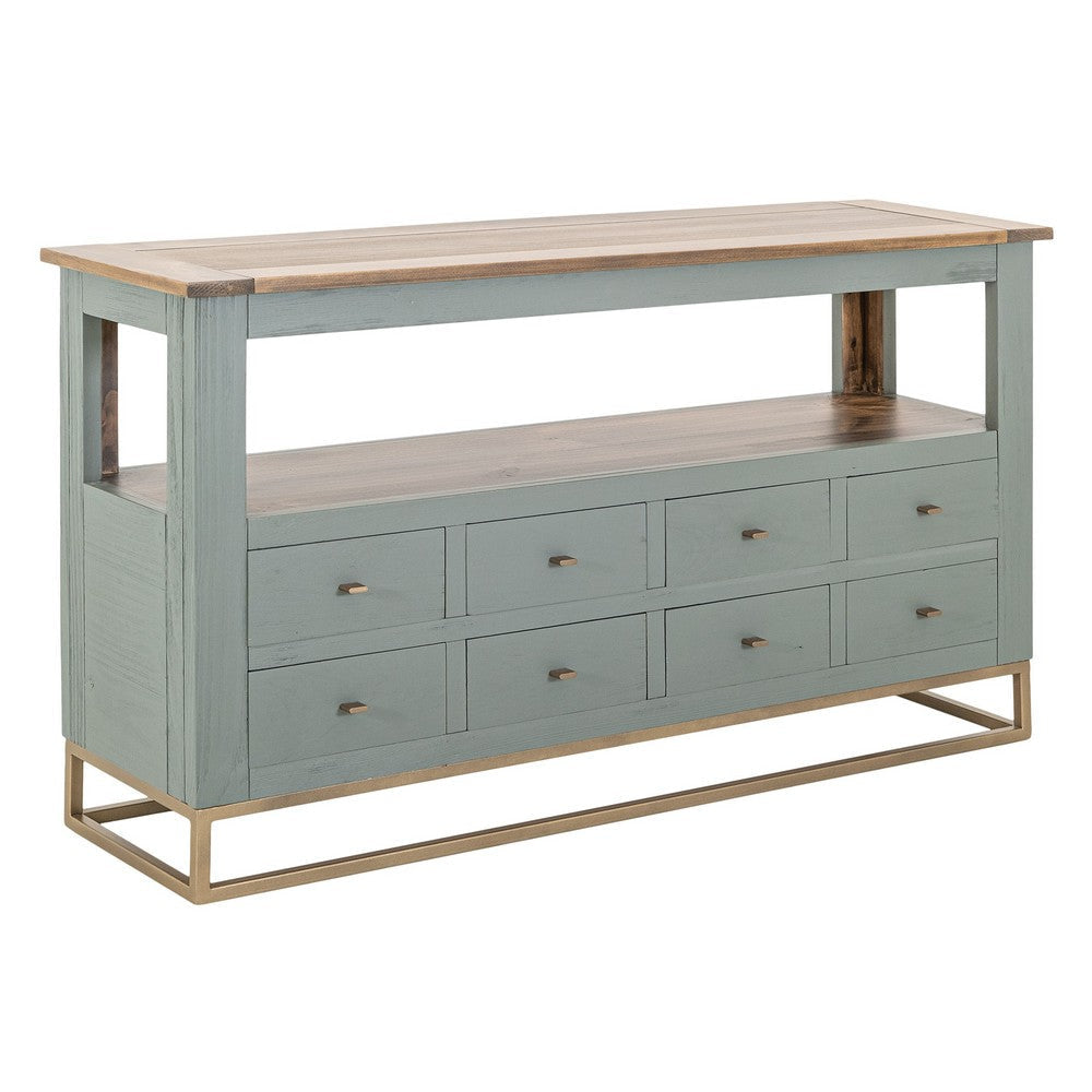 Timmy Sofa Table | 8 Drawers | 1 Shelf | Sage Green Pine Wood | 55"