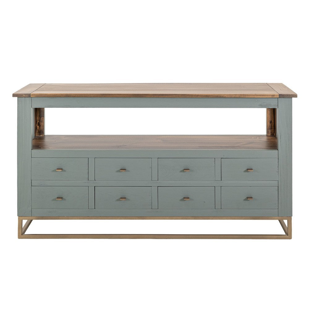 Timmy Sofa Table | 8 Drawers | 1 Shelf | Sage Green Pine Wood | 55’’ BM333440