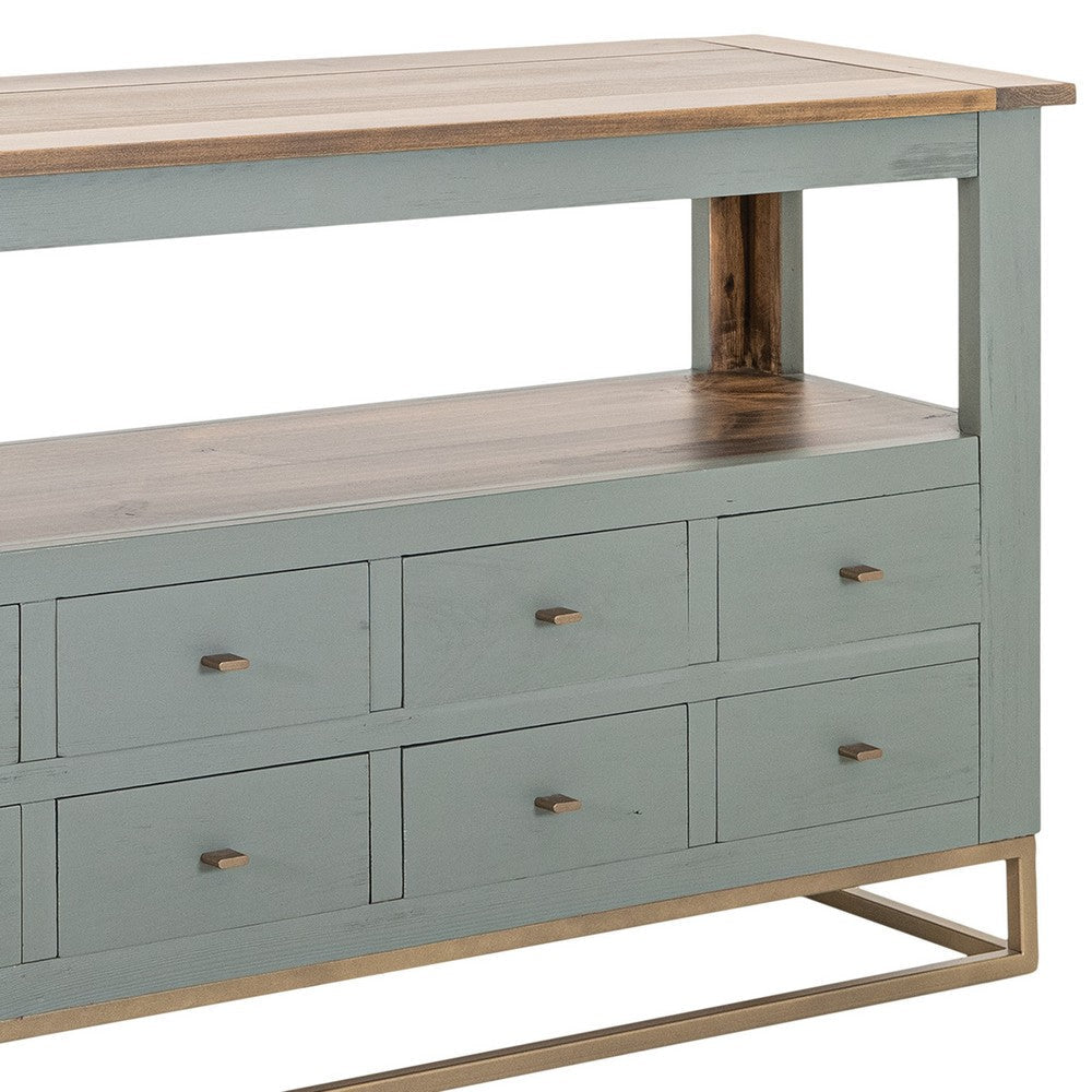 Timmy Sofa Table | 8 Drawers | 1 Shelf | Sage Green Pine Wood | 55’’ BM333440