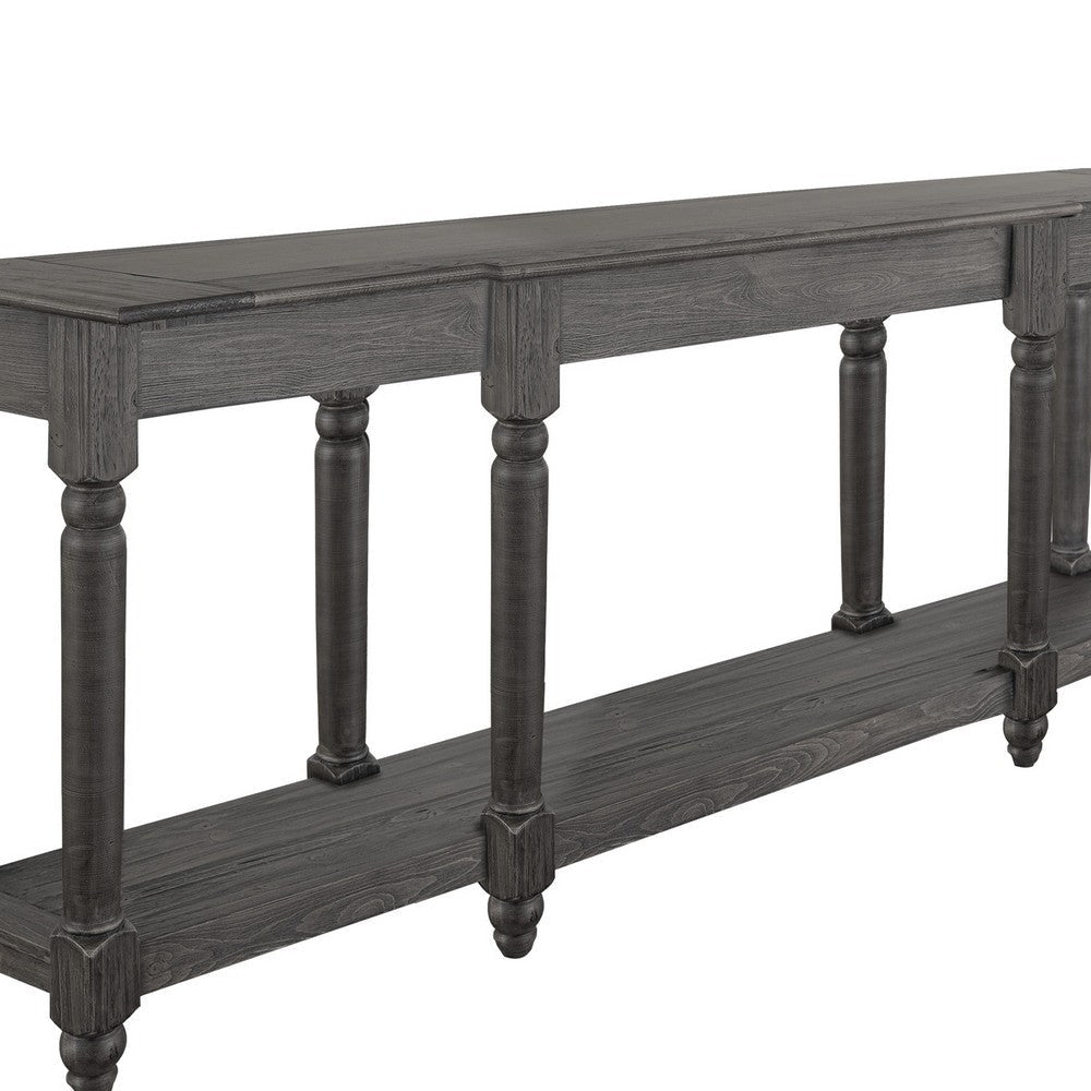Ify Sofa Console Table w Shelf Charcoal Black Melina Wood 95’’ BM333445