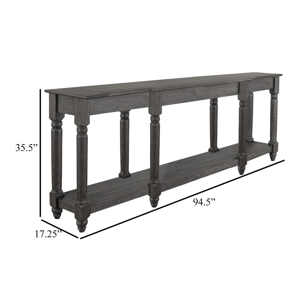 Ify Sofa Console Table w Shelf Charcoal Black Melina Wood 95’’ BM333445