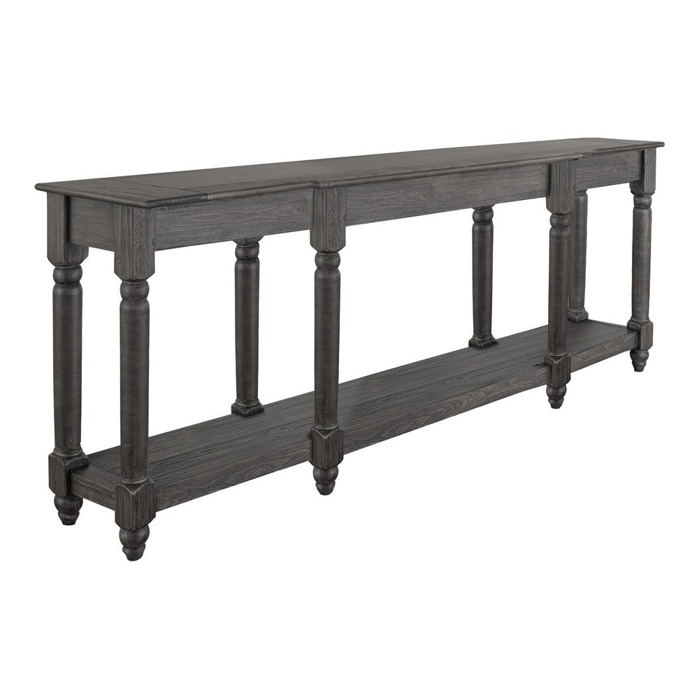 Ify Sofa Console Table w Shelf, Charcoal Black Melina Wood, 95"