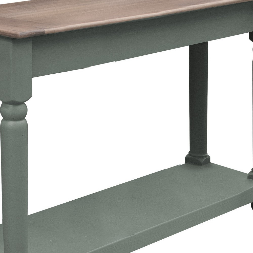 Ify Sofa Console Table | Shelf | Apple Green | Brown Melina Wood | 49’’