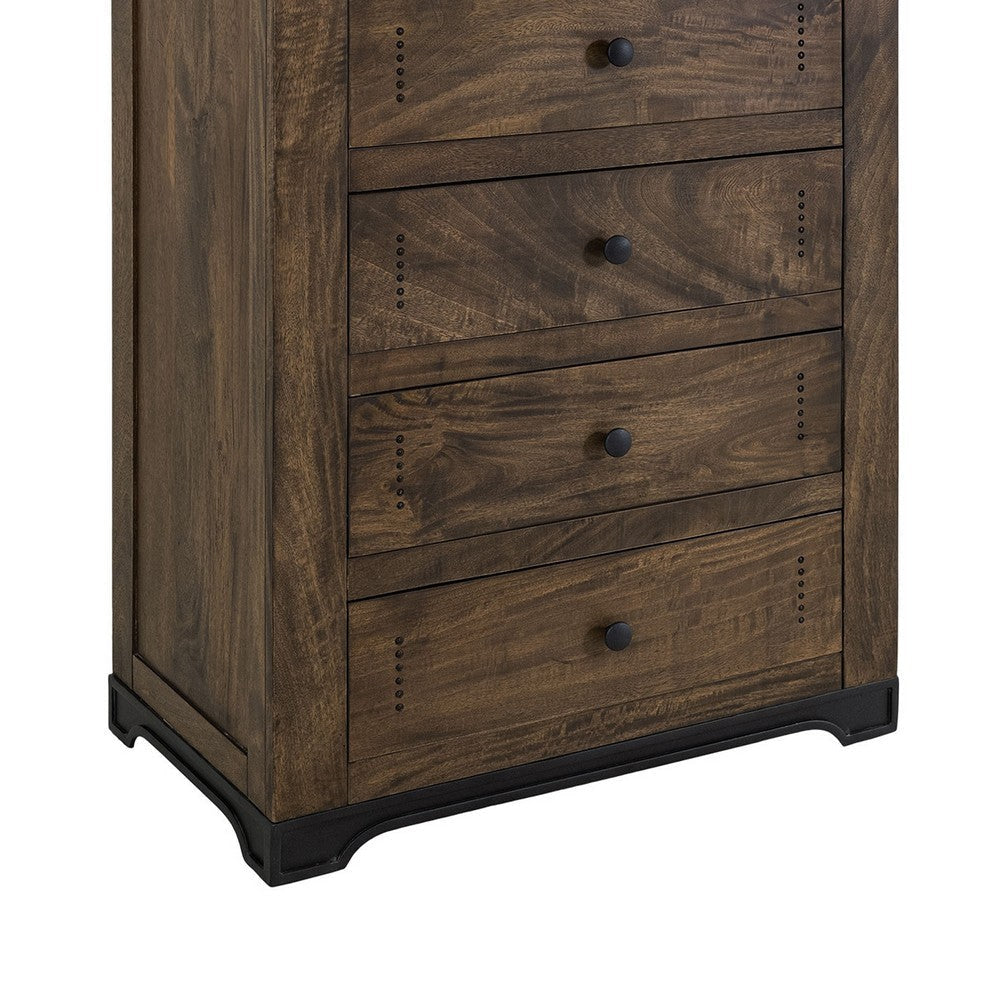 Linaa Tall Dresser Chest | 5 Drawers Brown | Classic Round Metal Knobs BM333451
