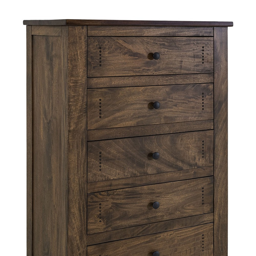 Linaa Tall Dresser Chest | 5 Drawers Brown | Classic Round Metal Knobs BM333451