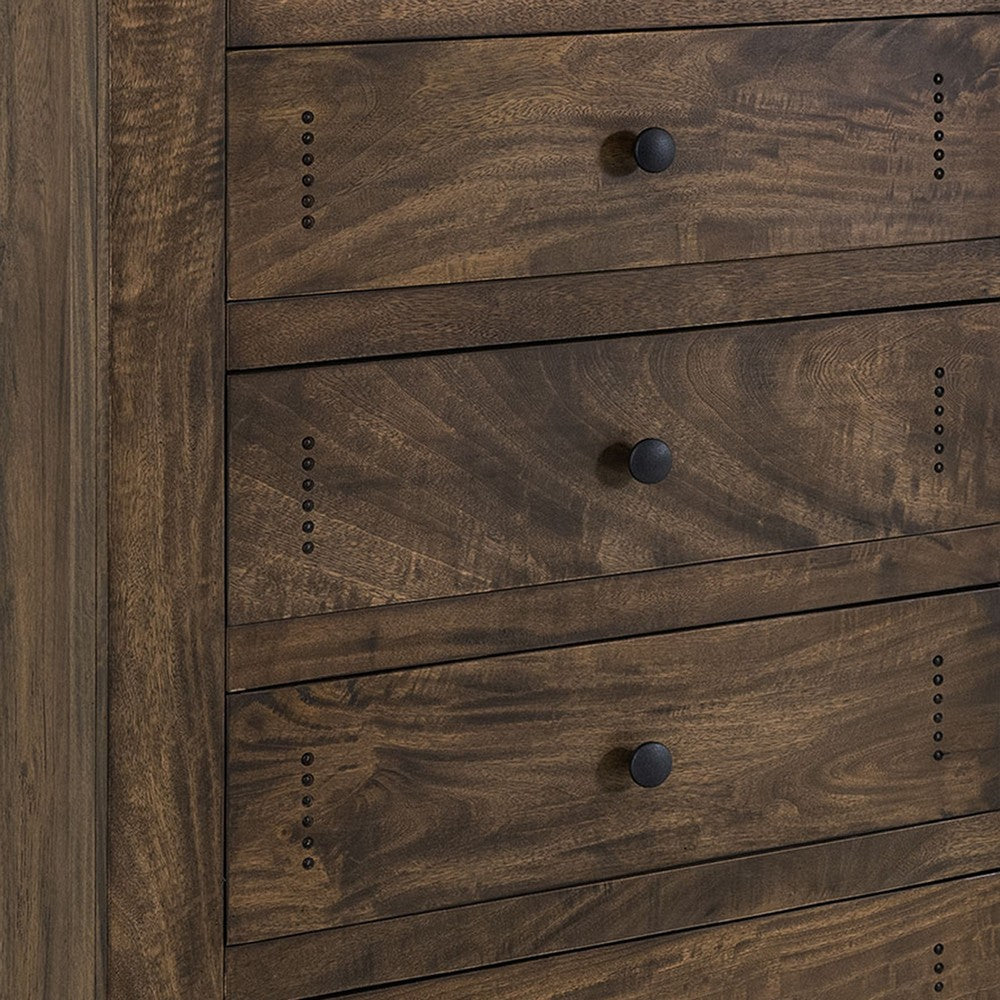 Linaa Tall Dresser Chest | 5 Drawers Brown | Classic Round Metal Knobs BM333451