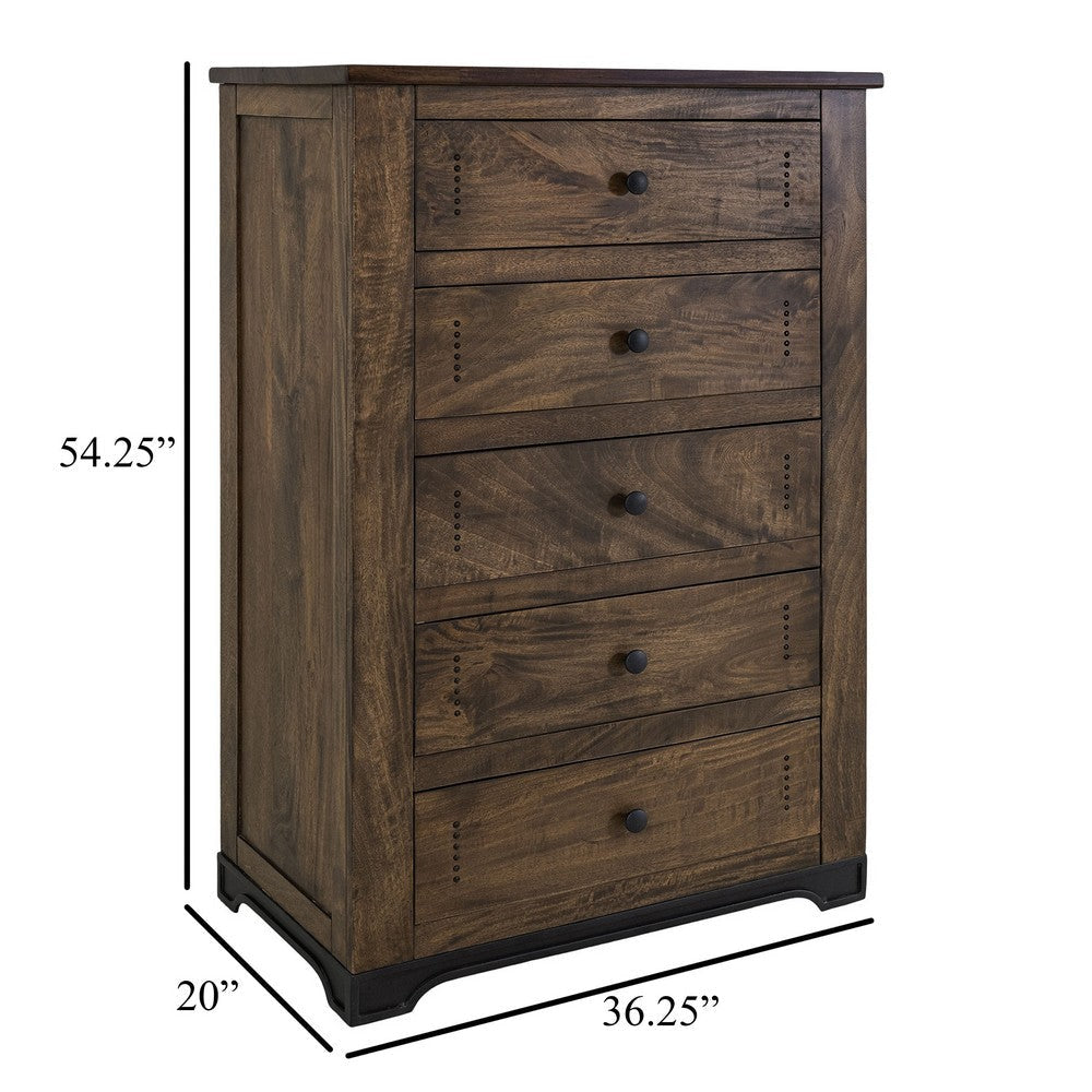 Linaa Tall Dresser Chest | 5 Drawers Brown | Classic Round Metal Knobs BM333451