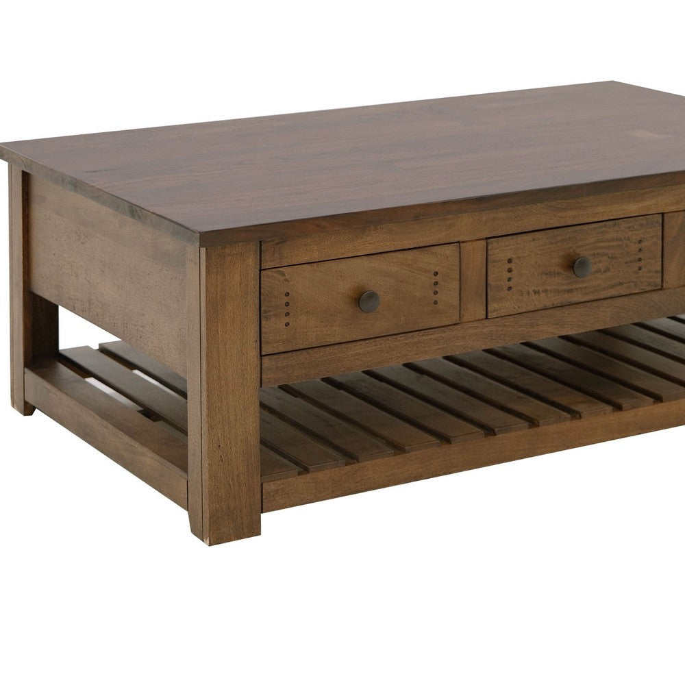 Linaa Cocktail Coffee Table | 6 Drawers | Barrel Brown Wood | 55’’ BM333452