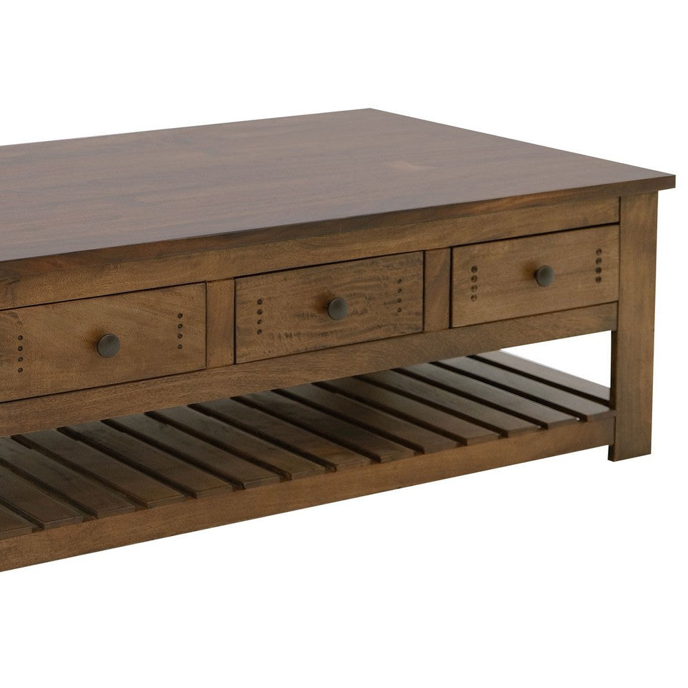 Linaa Cocktail Coffee Table | 6 Drawers | Barrel Brown Wood | 55’’ BM333452