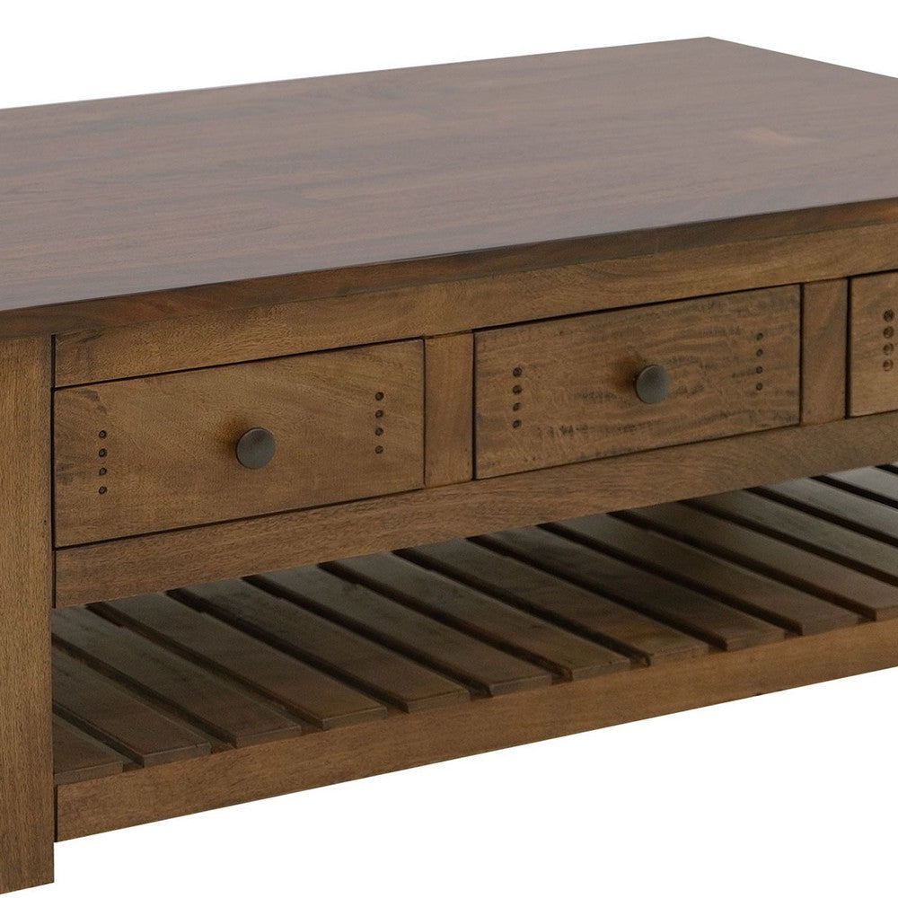 Linaa Cocktail Coffee Table | 6 Drawers | Barrel Brown Wood | 55’’ BM333452