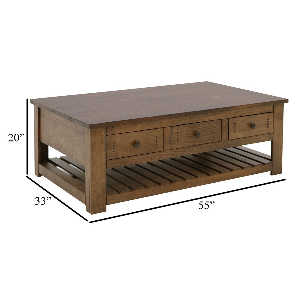 Linaa Cocktail Coffee Table | 6 Drawers | Barrel Brown Wood | 55’’ BM333452
