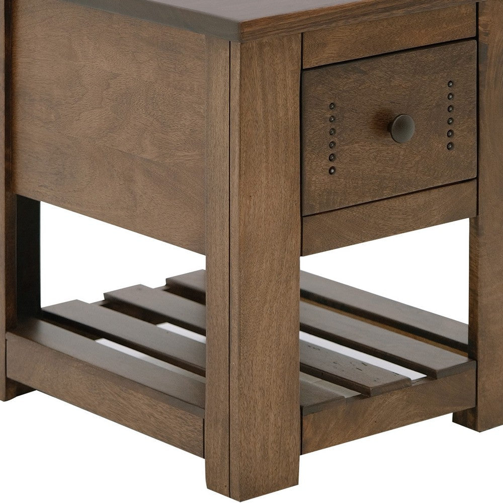 Linaa Chairside Table | 1 Drawer | 1 Shelf | Barrel Brown Wood | 24’’ BM333453