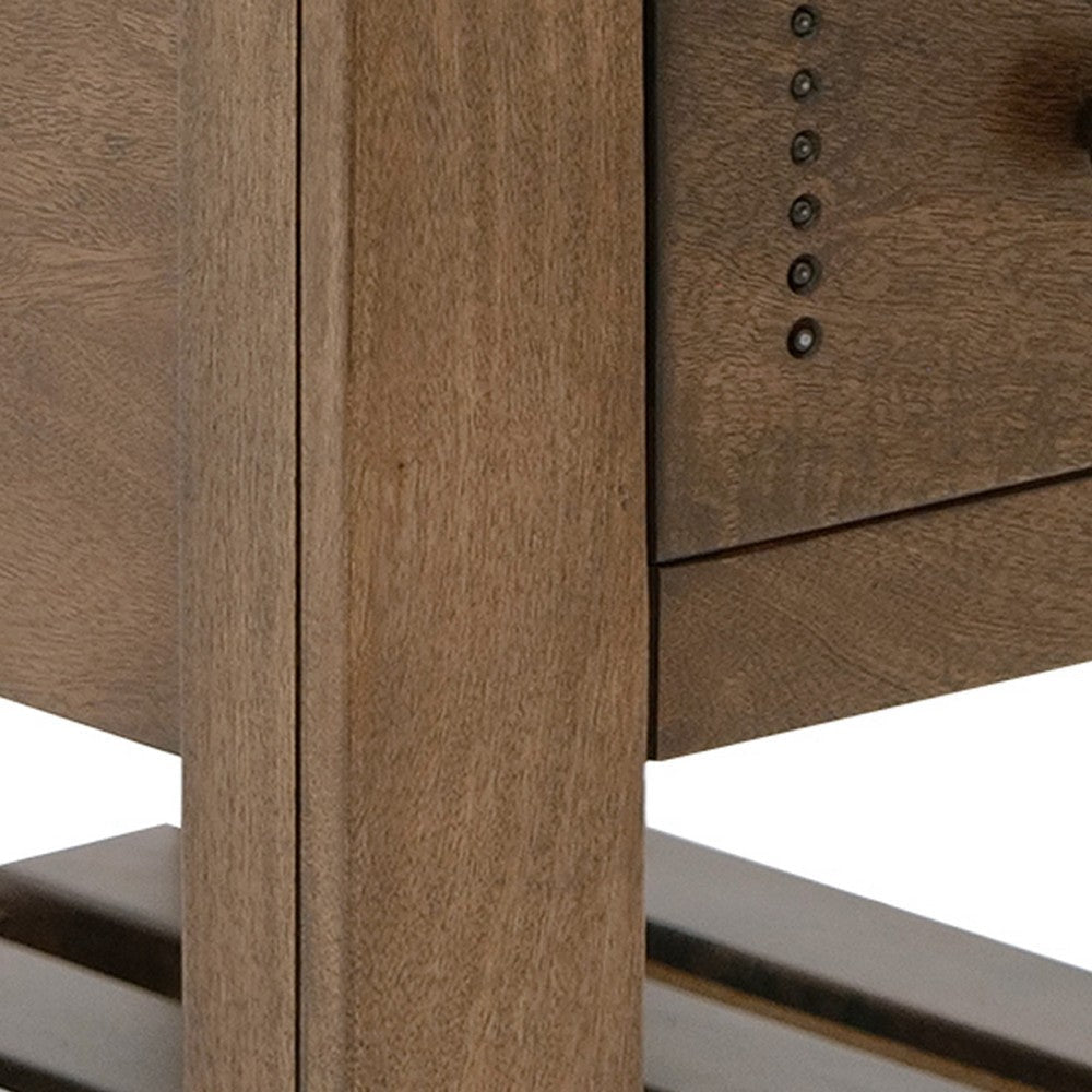 Linaa Chairside Table | 1 Drawer | 1 Shelf | Barrel Brown Wood | 24’’ BM333453