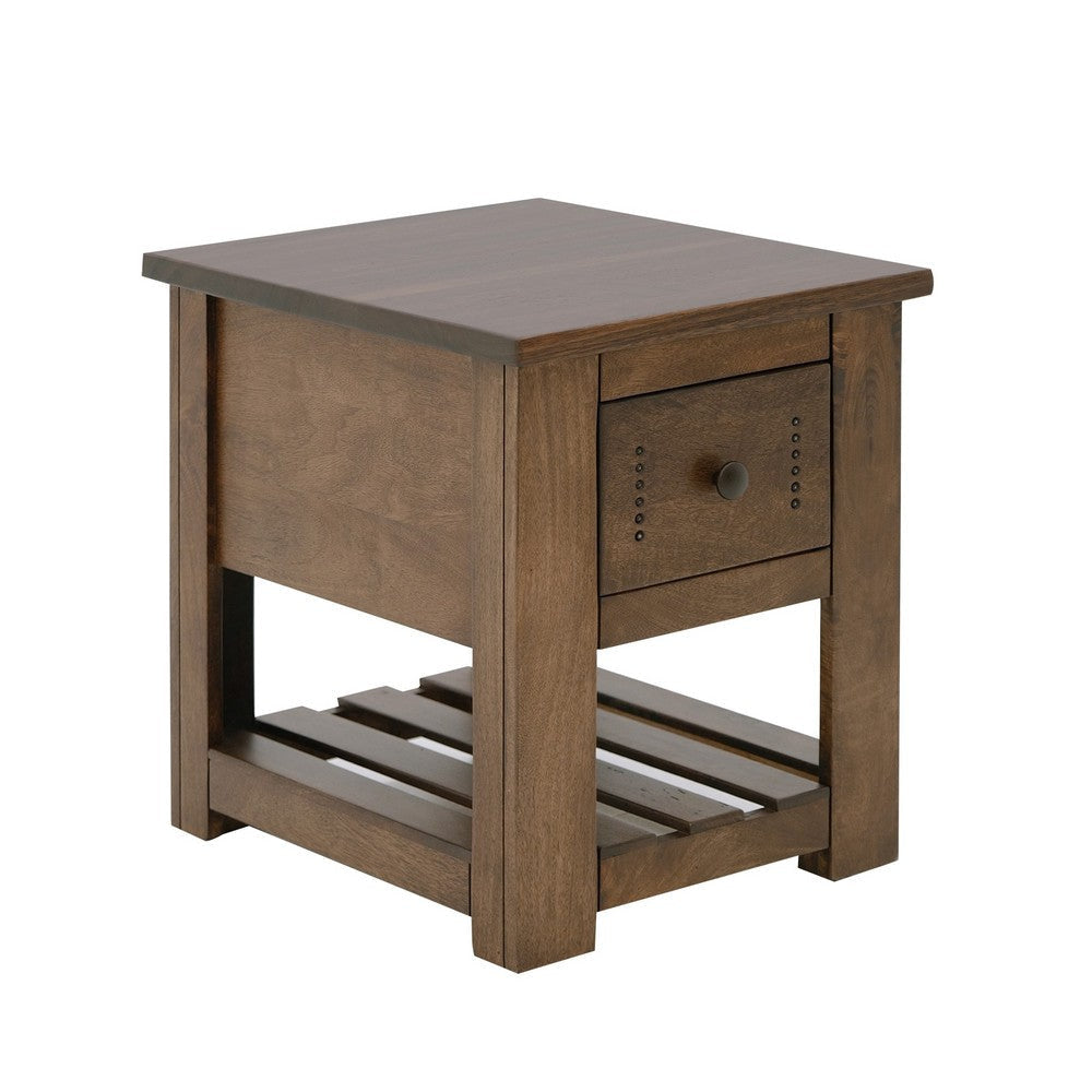Linaa Chairside Table | 1 Drawer | 1 Shelf | Barrel Brown Wood | 24"