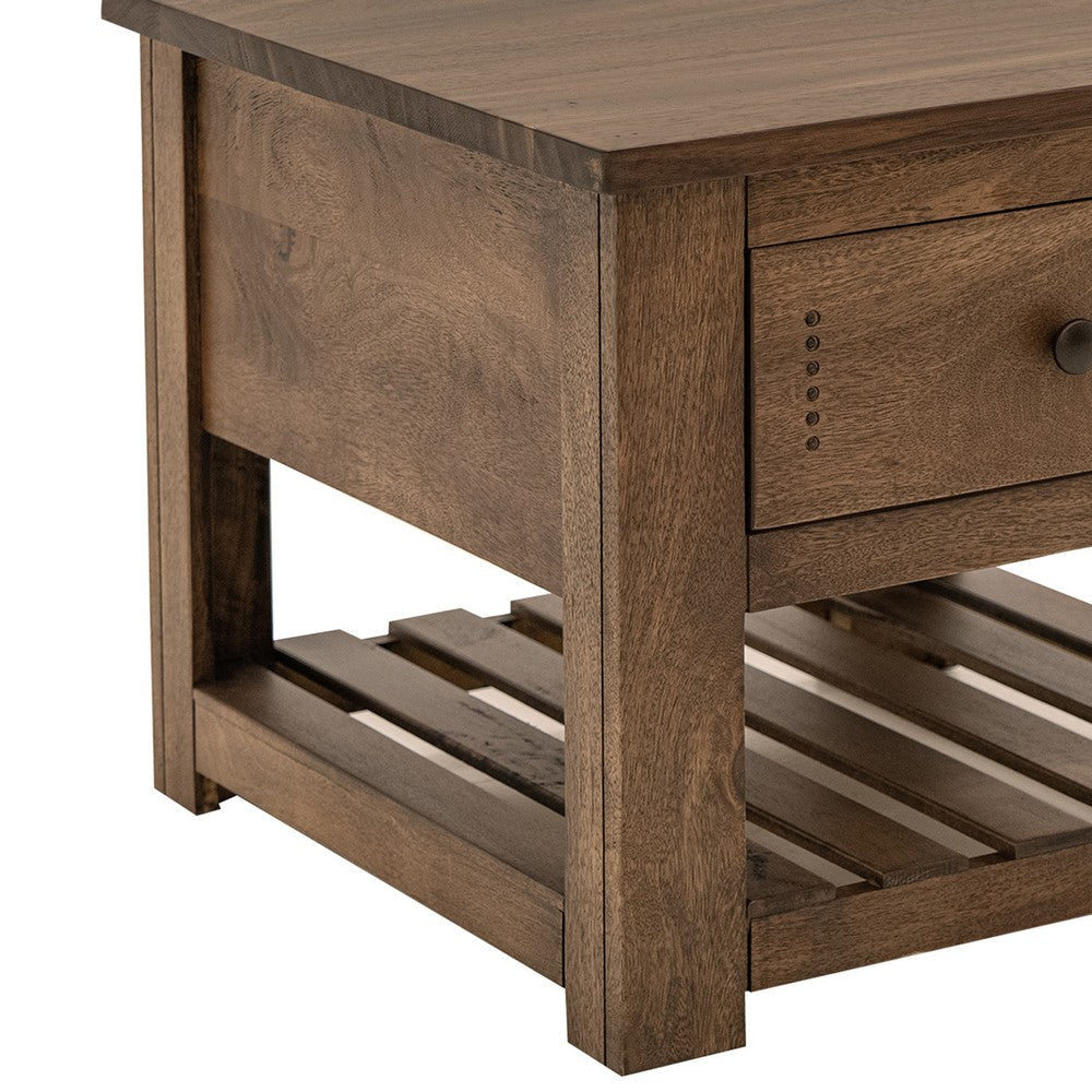Linaa Side End Table | 1 Drawer | 1 Shelf | Barrel Brown Wood | 27’’ BM333455