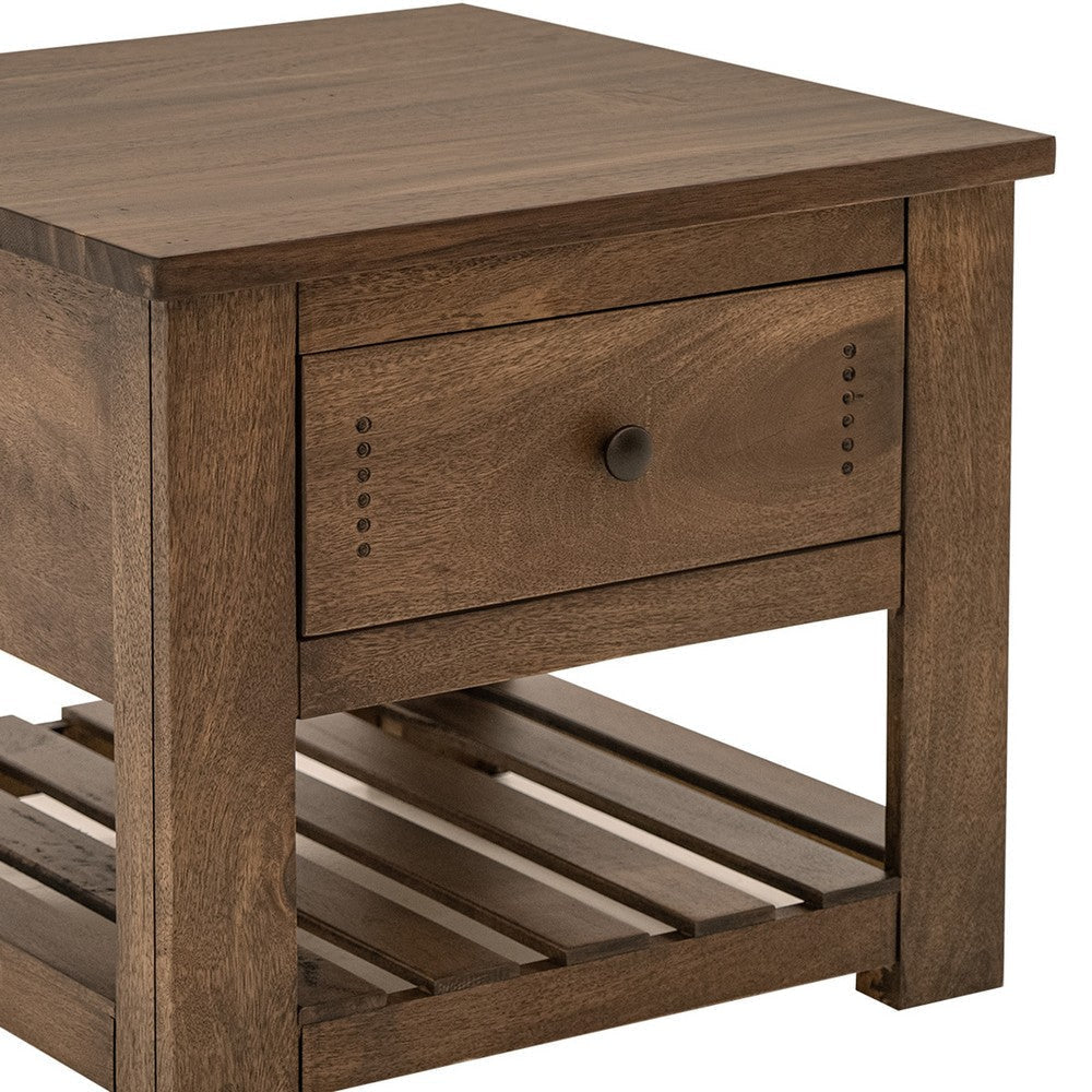 Linaa Side End Table | 1 Drawer | 1 Shelf | Barrel Brown Wood | 27’’ BM333455