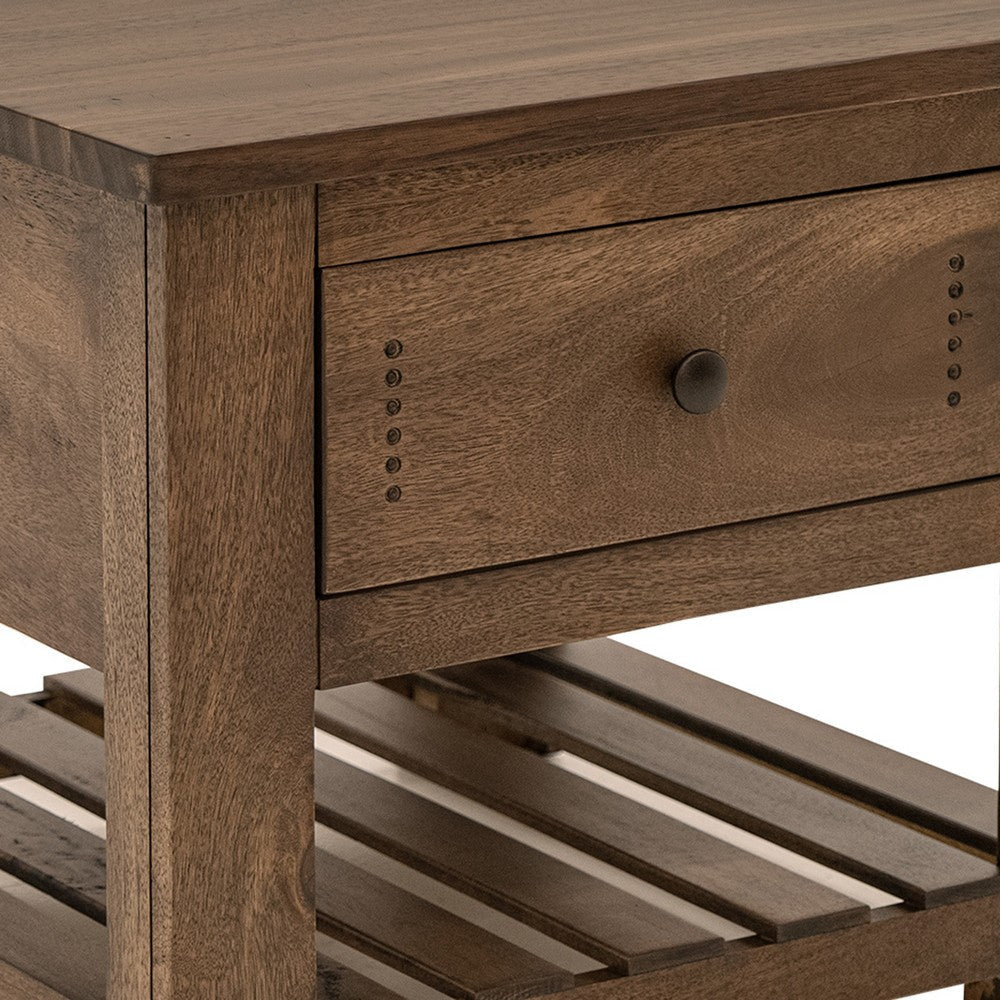 Linaa Side End Table | 1 Drawer | 1 Shelf | Barrel Brown Wood | 27’’ BM333455