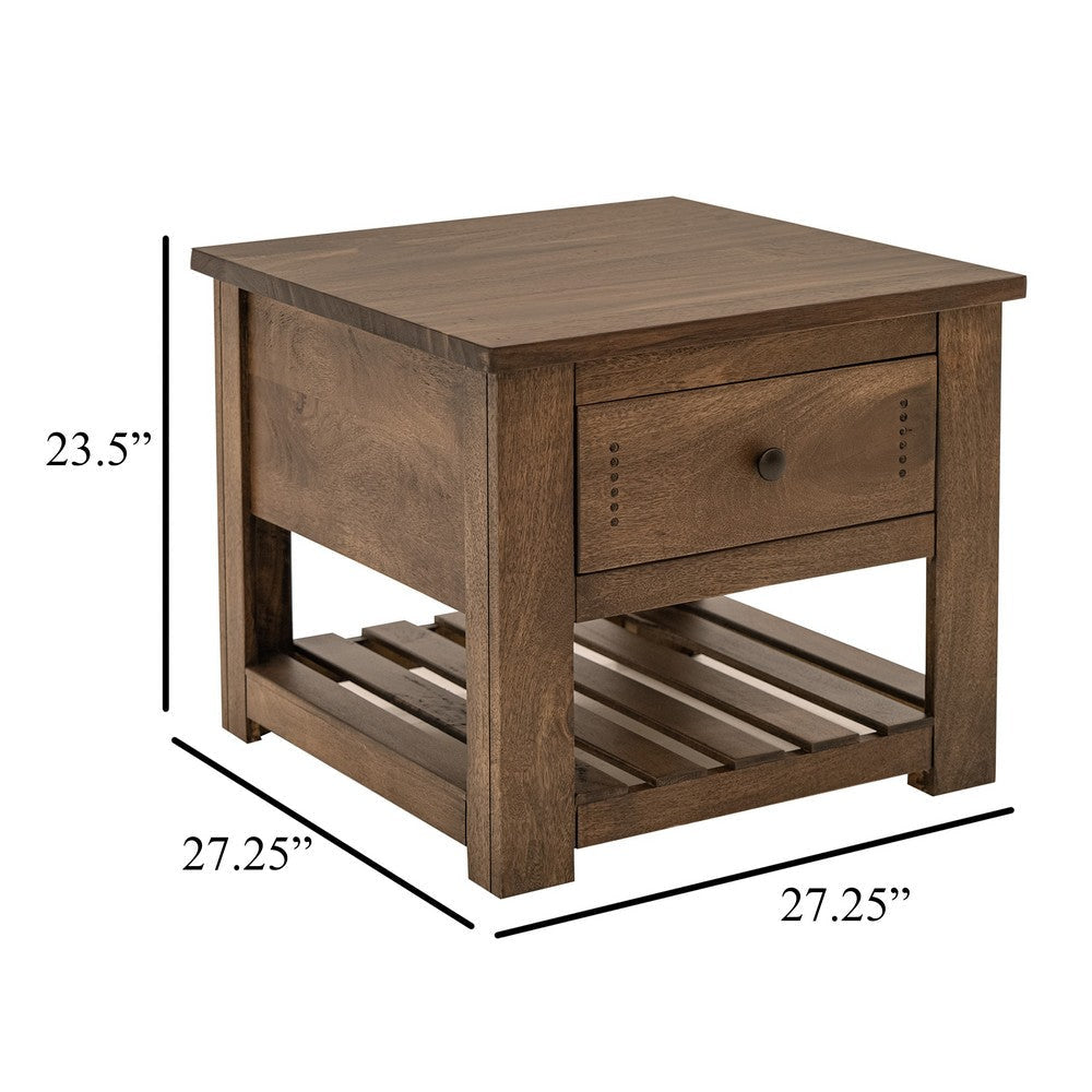 Linaa Side End Table | 1 Drawer | 1 Shelf | Barrel Brown Wood | 27’’ BM333455