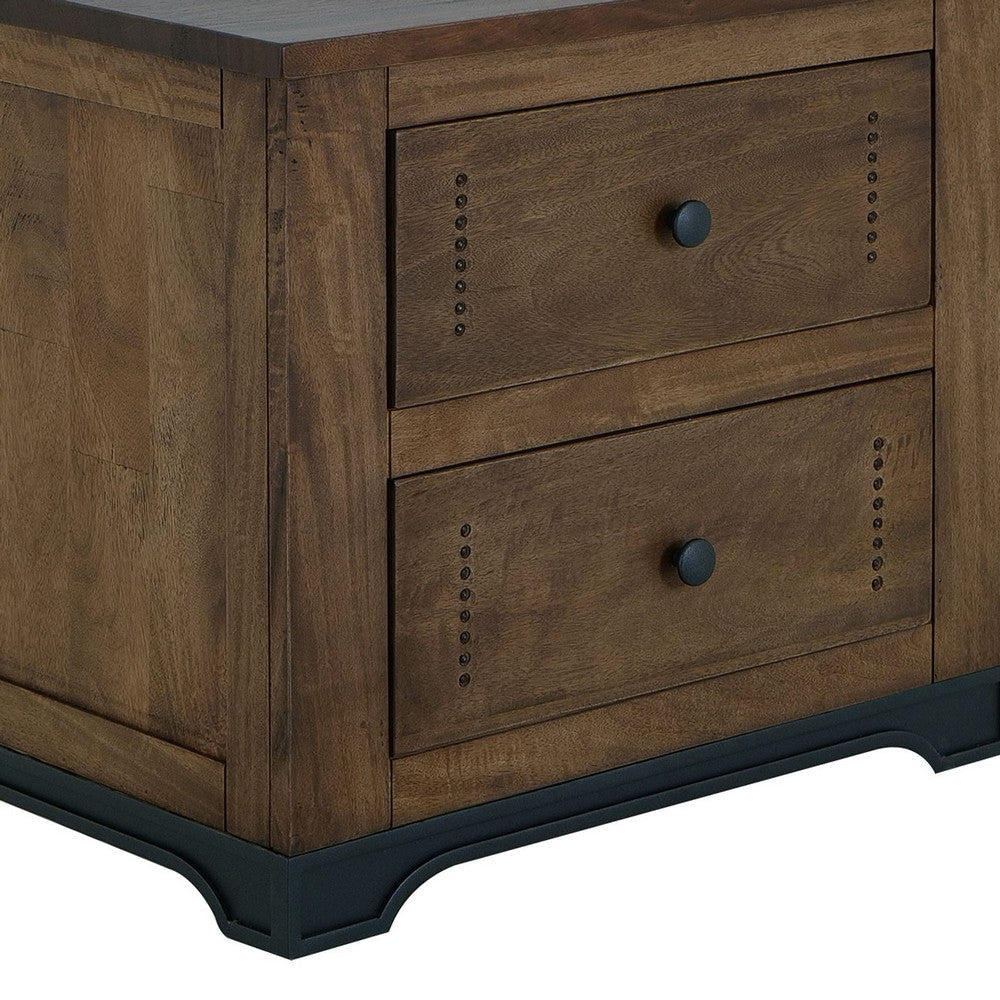 Linaa End Nightstand | 2 Drawers | Barrel Brown Wood Frame | 30’’ BM333456
