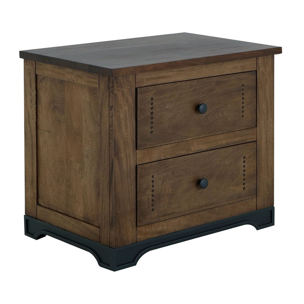 Linaa End Nightstand | 2 Drawers | Barrel Brown Wood Frame | 30’’ BM333456