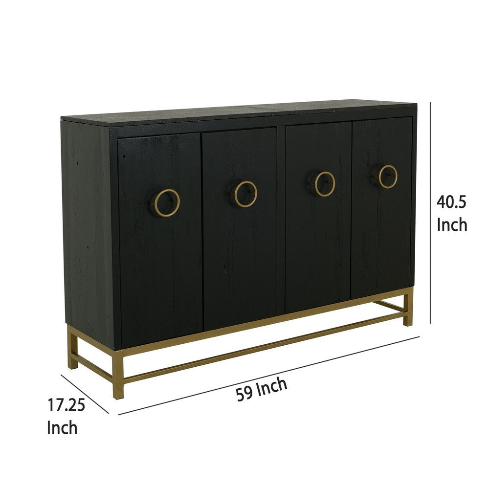 Kianu Sideboard Buffet Cabinet | 4 Doors Fixed Shelves | Black Gold BM333458