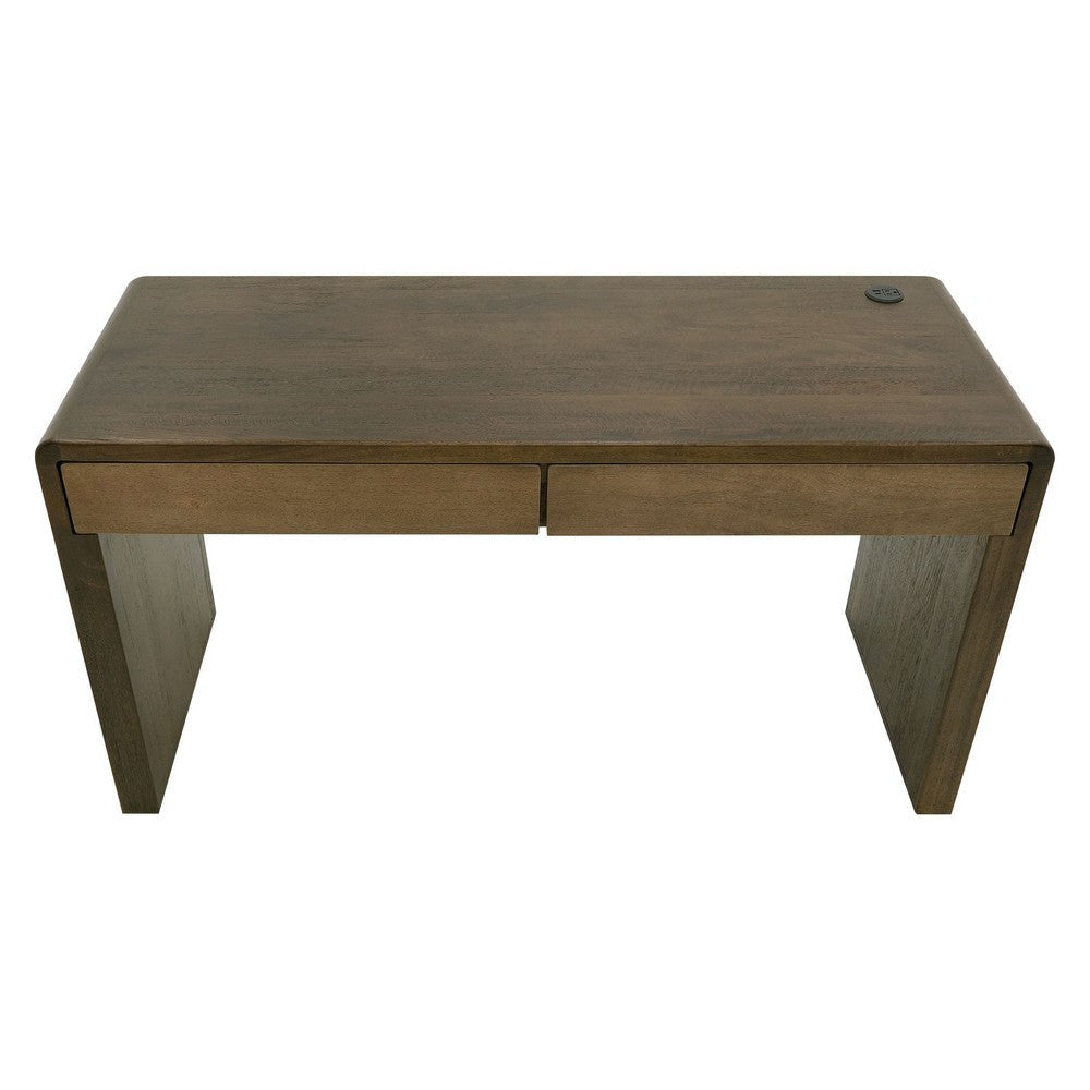 Esis Writing Desk | 2 Drawers | USB Ports | Dark Brown Mango Wood 60’’ BM333468