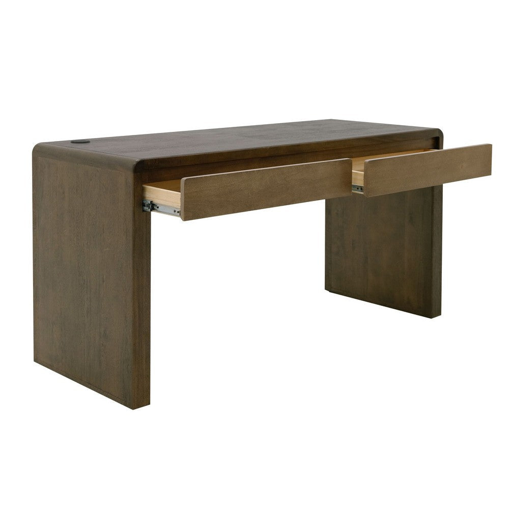 Esis Writing Desk | 2 Drawers | USB Ports | Dark Brown Mango Wood 60’’ BM333468