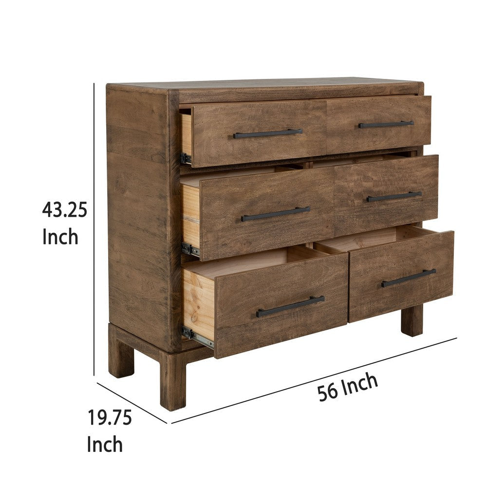 Terry Wide Dresser | 6 Drawer | Walnut Brown Mango and Melina Wood BM333470