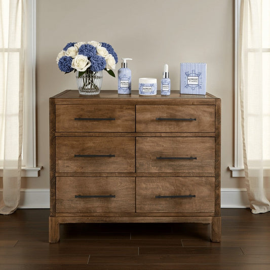 Terry Wide Dresser | 6 Drawer | Walnut Brown Mango and Melina Wood
