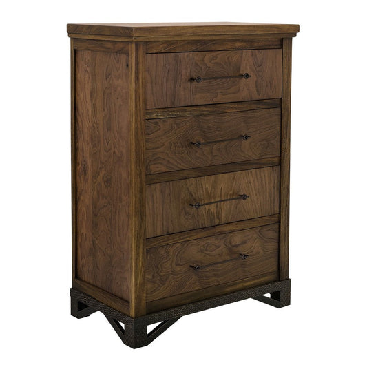 Ally Tall Dresser Chest | 4 Drawers | Classic Walnut Brown Parota Wood