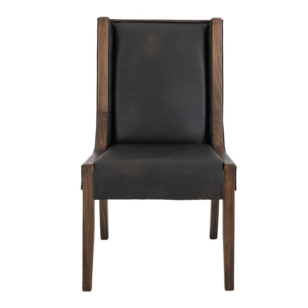 Ally Dining Side Chair Set of 2 | Brown Wood | Black Faux Leather BM333479