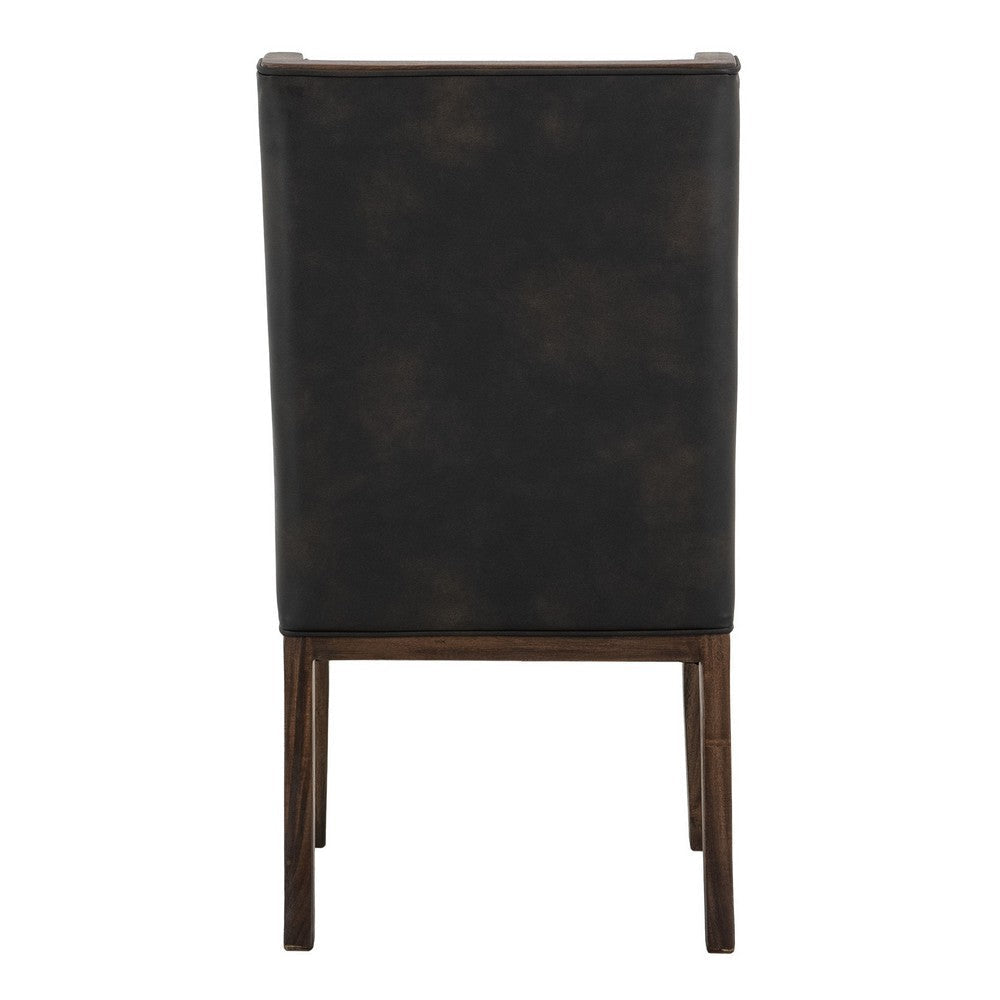 Ally Dining Side Chair Set of 2 | Brown Wood | Black Faux Leather BM333479