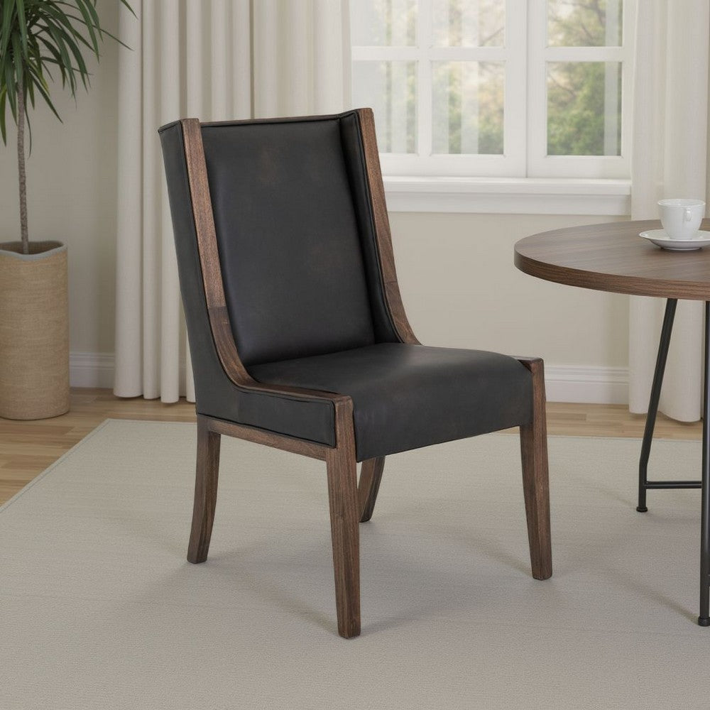 Ally Dining Side Chair Set of 2 | Brown Wood | Black Faux Leather BM333479